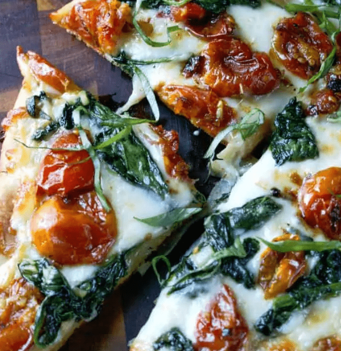 Garlic Roasted Tomato Flatbread and Spinach