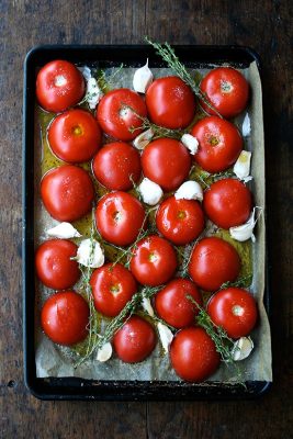 Oven-Roasted Tomato-and-Garlic Pizza with Burrata