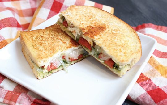 Roasted Red Pepper and Pesto Grilled Cheese Sandwiches